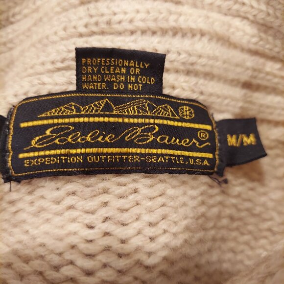 Eddie Bauer Womens M Beige Wool Cardigan Pockets Zip Textured Cuffs Boho Beachy - Picture 13 of 16